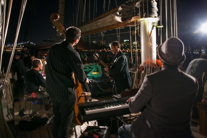 New York Harbor Wine and Jazz Sail aboard Clipper City - Under the Brooklyn Bridge and back toward the pier